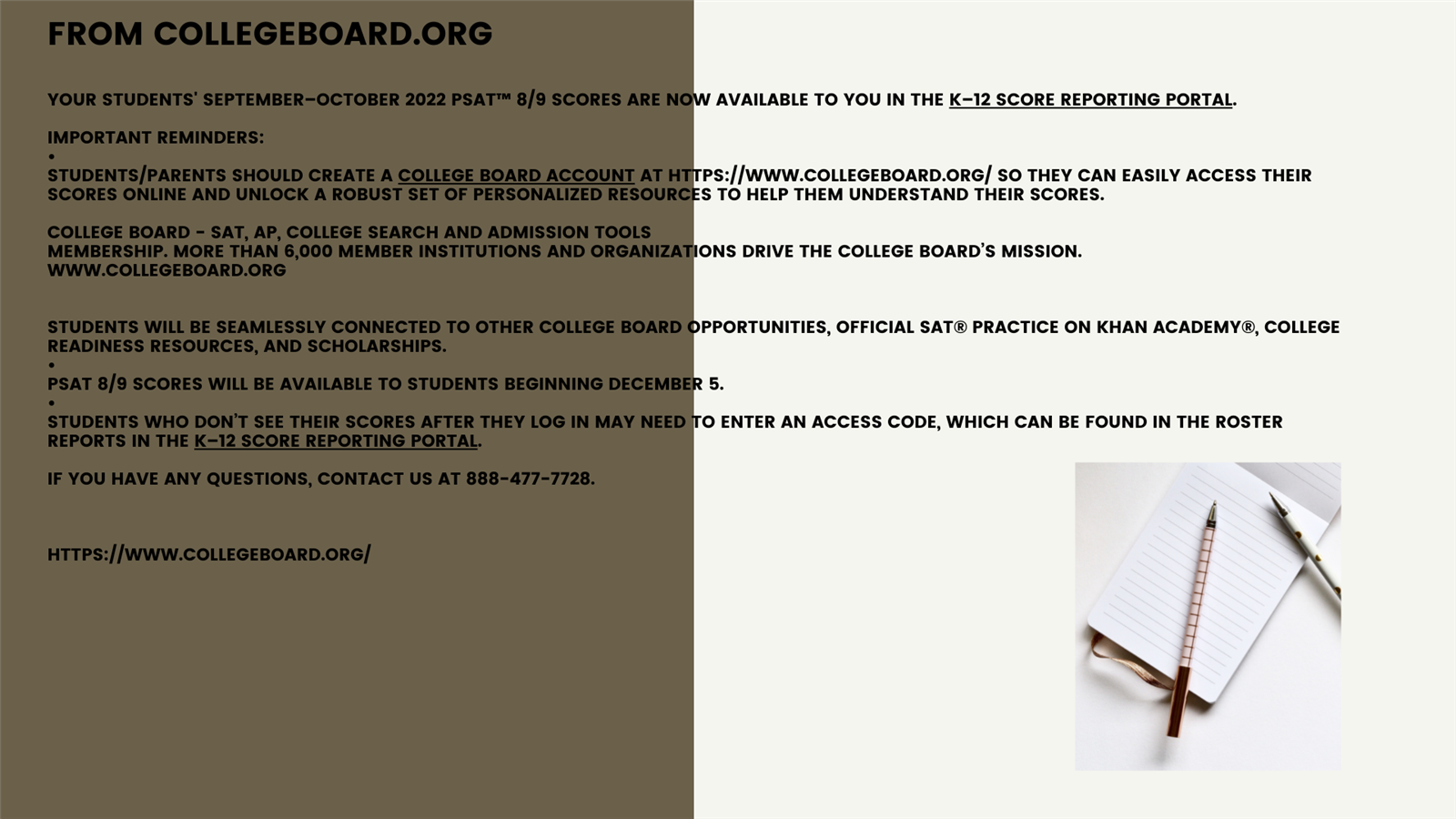  Message from College Board